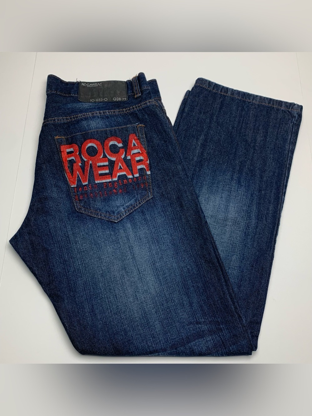 Vintage Rocawear Jeans Y2k Baggy Hip-Hop Skater Blue Denim Pants Size 38